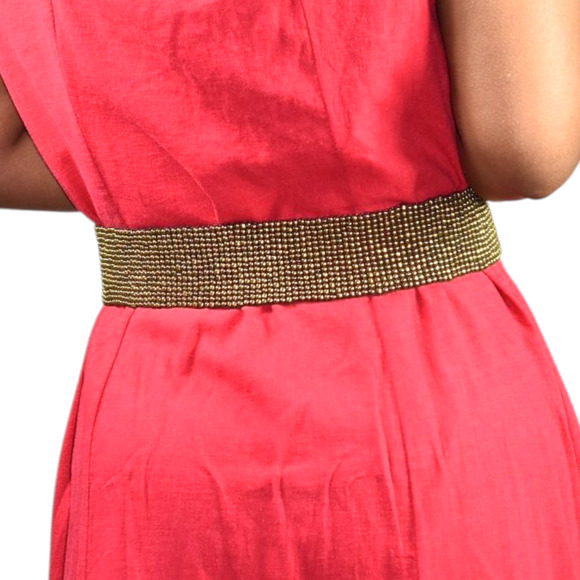 Beaded Cinch Belt Brown Stretchy Elastic Studs Waist Wooden Clasp Buckle Medium - Picture 14 of 14